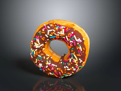 Yummy Chocolate Frosted Donut Topped With Colorful Sprinkles on Dark Background 3d model