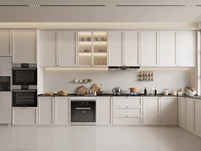 Modern Kitchen Interior Design With White Cabinets Island Counter And Appliances 3d model