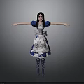 Fictional Character In Blue White Dress With Bow Blue Sleeves Arms Outstretched Gray Background