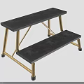 Two Step Stool With Black Top And Yellow Metal Frame Non Slip Feet