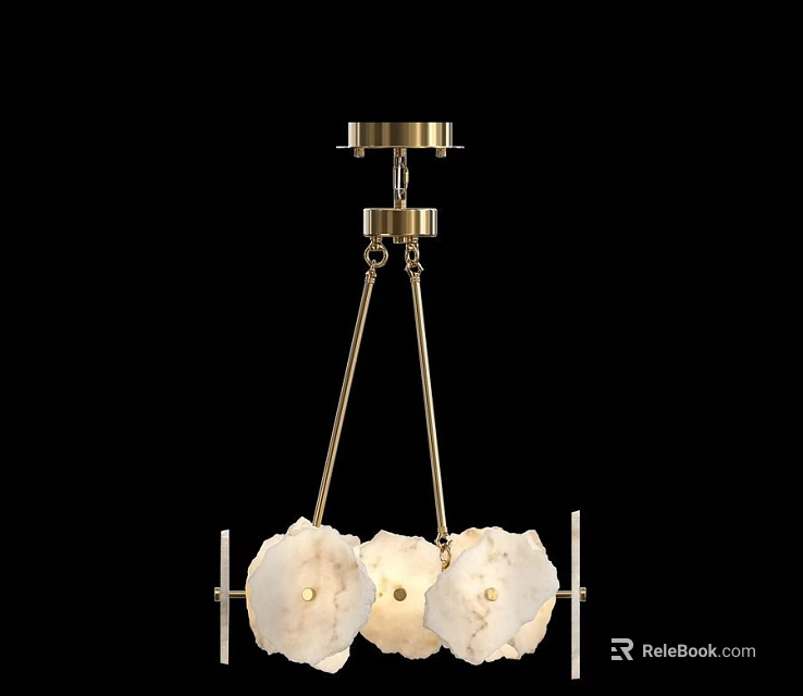 Modern Brass Chandelier With Three White Marble Shades And Hanging Design 3d model 