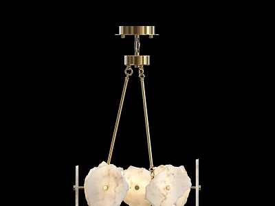 Modern Brass Chandelier With Three White Marble Shades And Hanging Design 3d model