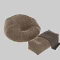 Beige Fabric Bean Bag Chair With Cozy Ottoman And Throw Blanket For Living Room