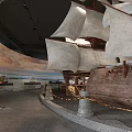 Cultural Center Large Sailboat Model in Exhibition Hall With Historical Displays And Decorative Walls