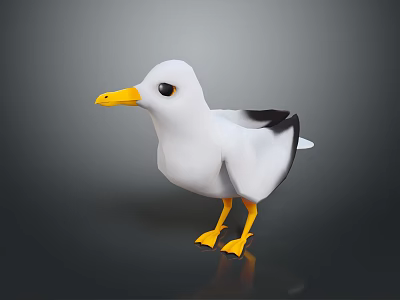 3D Rendered White Seagull Standing with Yellow Beak Yellow Feet and Black Wing Feathers 3d model