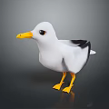 3D Rendered White Seagull Standing with Yellow Beak Yellow Feet and Black Wing Feathers