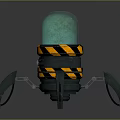 Mechanical Spider Like Creature With Green Sphere Top And Warning Stripes Design