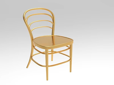 Elegant Golden Metal Single Chair With Curved Backrest And Smooth Seat 3d model