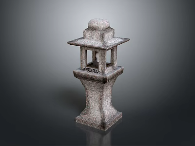 Elegant Traditional Stone Lantern With Intricate Carved Details And Square Base 3d model