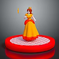 Elegant Game Movie Character In Yellow Dress With Crown Holding Torch On Red Checkerboard Platform