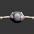 3D Model Girl With Gray Hair Pink Dress White Apron Arms Outstretched Gray Background Reflection