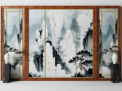 New Chinese Style Screen Tea Room Club Grille Hollow Carved Screen Partition Moon Cave Arch 3d model