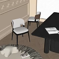 Modern Dining Chairs With White Curved Seats And Black Legs By Dark Dining Table