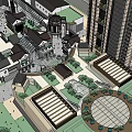 Modern Commercial Complex With High Rise Buildings Central Plaza And Landscaped Areas