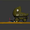 Green Tracked Vehicle Model With Number 317 Logo On Orange Sand Base And Red Flag