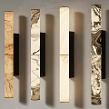 Modern Minimalist Slim Rectangular Wall Lamps with Marble Texture Illuminated in Neutral Tones on Wall 3d model