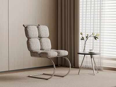 Modern Leisure Chair With Checker Pattern Metal Frame And Side Table With Vase 3d model