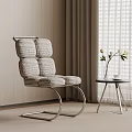 Modern Leisure Chair With Checker Pattern Metal Frame And Side Table With Vase