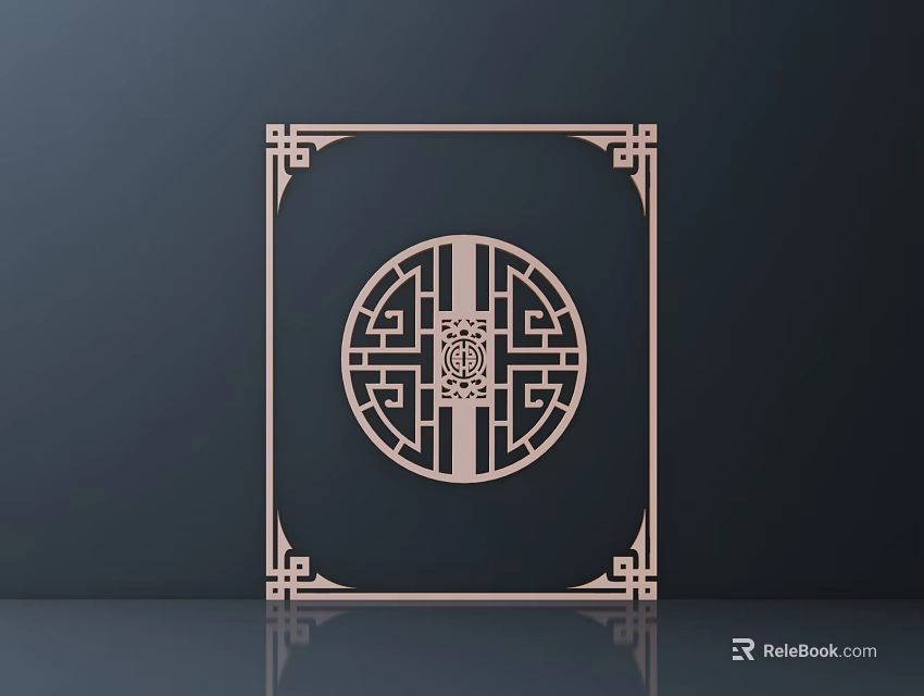 Intricate Chinese Traditional Carved Panel With Square Frame And Circular Pattern 3d model 