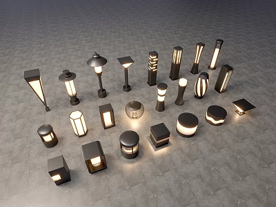 Various Outdoor Lights With Modern And Classic Designs For Garden And Patio Spaces 3d model