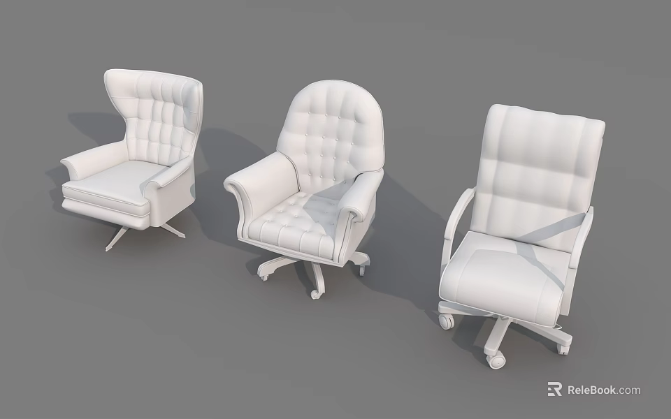 White Padded Office Chairs With Armrests And Wheels In Different Styles 3d model 