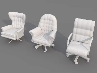 White Padded Office Chairs With Armrests And Wheels In Different Styles 3d model