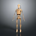 Wooden Humanoid Robot Figure With Light Brown Color And Gray Background