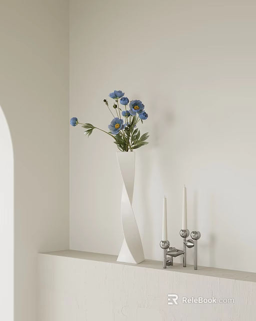 Elegant Blue Flowers In Modern White Vase For Home Interior Decoration Ideas 3d model 