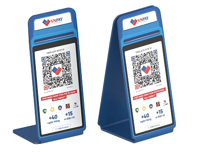 NINJ Blue Payment Terminals With QR Codes Ratings And Digital Screens 3d model