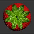 Fresh Red Strawberry with Green Leaves Shiny Surface and Small Yellow Dots on Dark Background