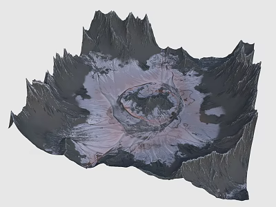 Mountainous Garden Landscape With Circular Central Area And Gray Pink Tones 3d model