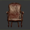 Classic Red Velvet Single Sofa With Button Tufted Design And Wooden Legs
