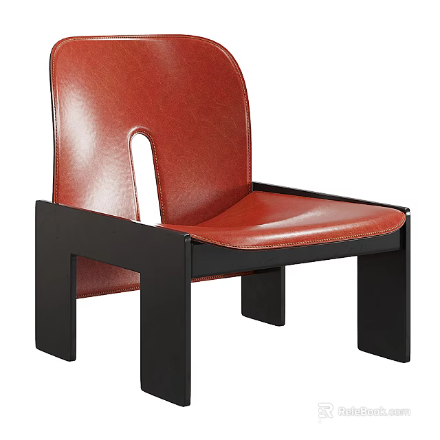 Modern Red Leather Accent Chair With Black Frame And Comfortable Sleek Design 3d model