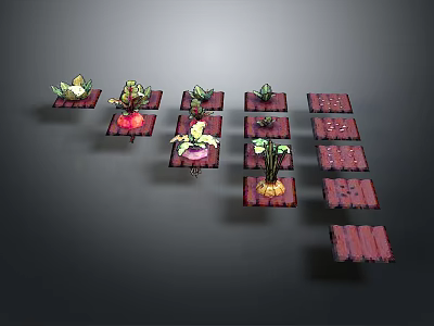 Edible Plants Growing on Wooden Planks with Various Fresh Food Crops 3d model