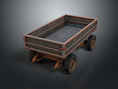 Rustic Wooden Cart With Open Bed Structure And Four Wheels Design 3d model