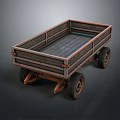 Rustic Wooden Cart With Open Bed Structure And Four Wheels Design 3d model