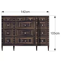 Dark Colored Entryway Side Cabinet With Wood Grain Metal Handles And Tall Legs