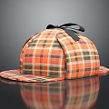 Orange Plaid Hat with Black Bow Flat Brim Soft Fabric Vintage Fashion Design
