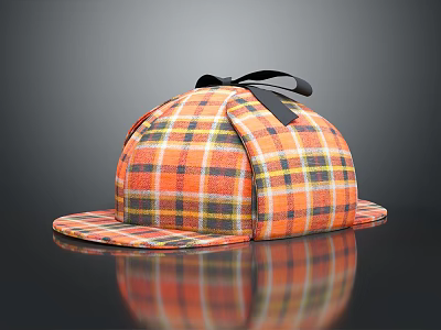 Orange Plaid Hat with Black Bow Flat Brim Soft Fabric Vintage Fashion Design 3d model
