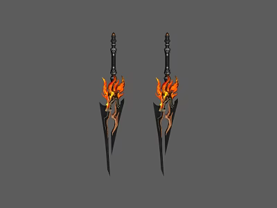 Two Flame Decorated Daggers With Black Handles And Intricate Design As Decorative Weapon 3d model