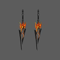 Two Flame Decorated Daggers With Black Handles And Intricate Design As Decorative Weapon