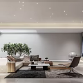 Modern Basement Interior Design With Comfortable Sofa Coffee Table And Potted Plant