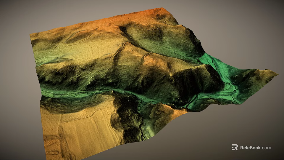 Colorful Topographic Landscape With Rolling Hills Green Valleys And Orange Yellow Ridges 3d model 