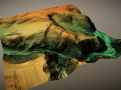 Colorful Topographic Landscape With Rolling Hills Green Valleys And Orange Yellow Ridges 3d model