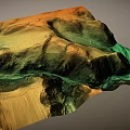 Colorful Topographic Landscape With Rolling Hills Green Valleys And Orange Yellow Ridges