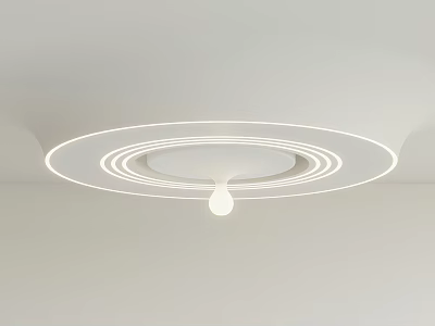 Modern Minimalist Ceiling Design With Circular LED Strips And Pendant Light 3d model