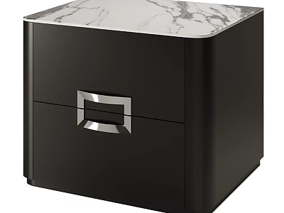 Black Modern Nightstand With Marble Top And Silver Handle Drawer 3d model