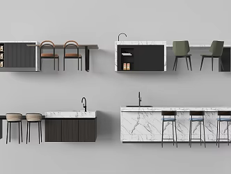 Western Kitchen Bar Nakajima Dining Table and Chair Dining Island Table 3d model