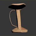 Handcrafted Wooden Stool With Curved Top Cylindrical Base And Twisted Rope Detail