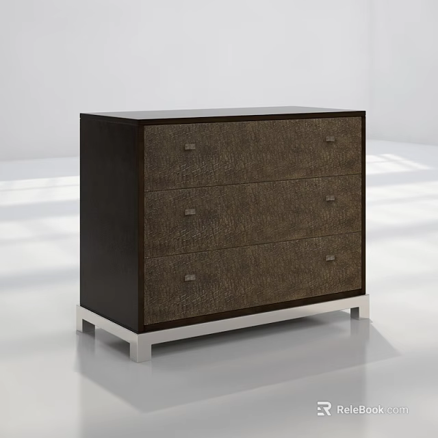 Modern Dark Wooden Coffee Table With Three Drawers And Metal Legs 3d model 